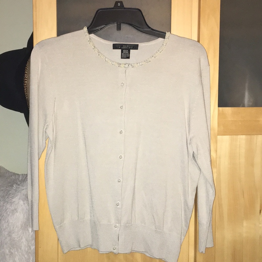 August Silk Light Grey Embellished Sweater